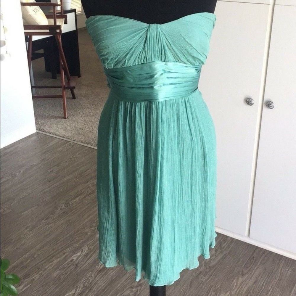 BCBGMaxAzria Strapless Chiffon Teal Dress